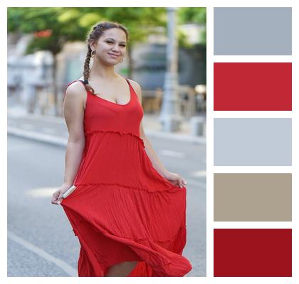 Posing Girl Red Dress Image